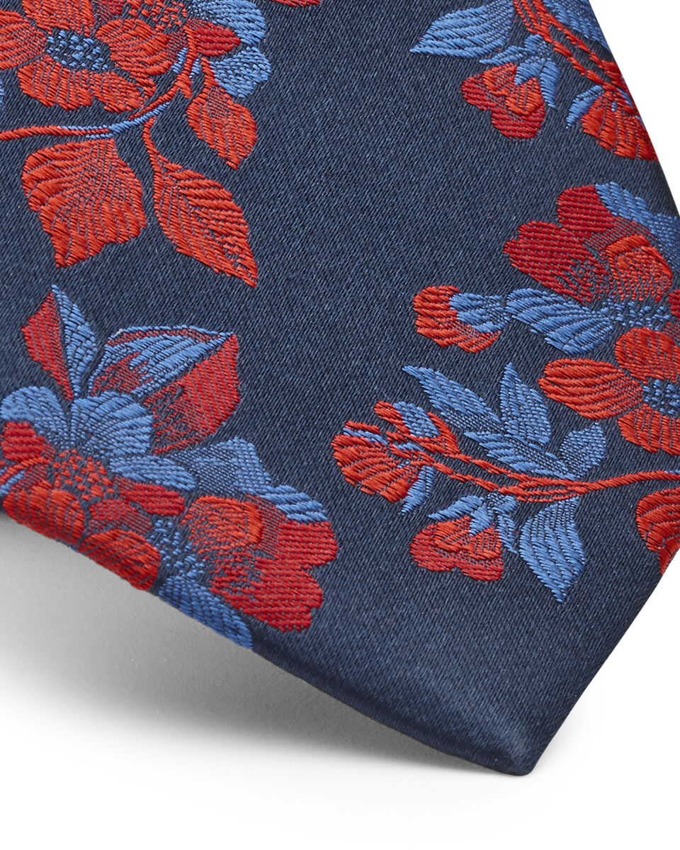 Basico Slim Floral Silk Tie, Red, hi-res